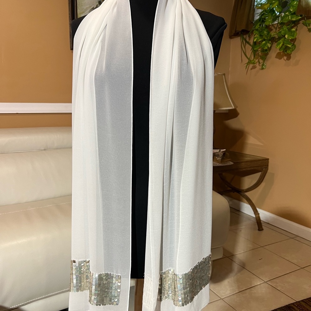 White and Sheer Scarf  73” long